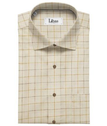 Arvind Men's Linen Checks 2.15 Meter Unstitched Kurta Fabric (Cream)