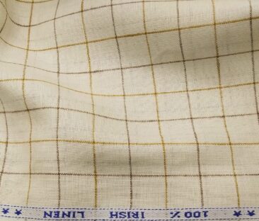 Arvind Men's Linen Checks 2.15 Meter Unstitched Kurta Fabric (Cream)