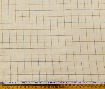 Arvind Men's Linen Checks 2.15 Meter Unstitched Kurta Fabric (Cream)