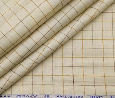 Arvind Men's Linen Checks 2.15 Meter Unstitched Kurta Fabric (Cream)