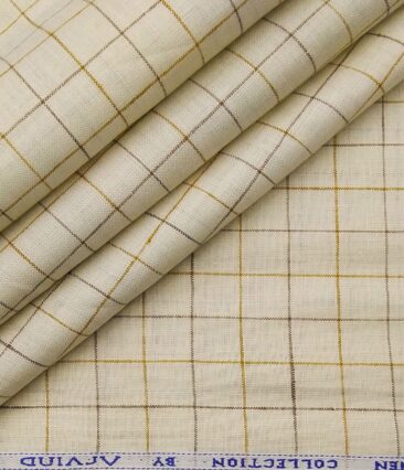 Arvind Men's Linen Checks 2.15 Meter Unstitched Kurta Fabric (Cream)