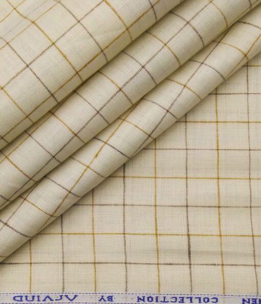 Arvind Men's Linen Checks 2.15 Meter Unstitched Kurta Fabric (Cream)