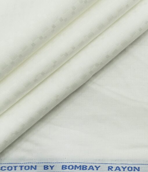 Bombay Rayon Men's Cotton Jacquard 1.60 Meter Unstitched Shirting Fabric (White)