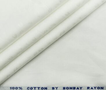 Bombay Rayon Men's Cotton Jacquard 1.60 Meter Unstitched Shirting Fabric (White)