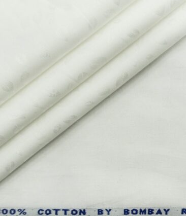 Bombay Rayon Men's Cotton Jacquard 1.60 Meter Unstitched Shirting Fabric (White)