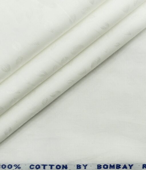 Bombay Rayon Men's Cotton Jacquard 1.60 Meter Unstitched Shirting Fabric (White)