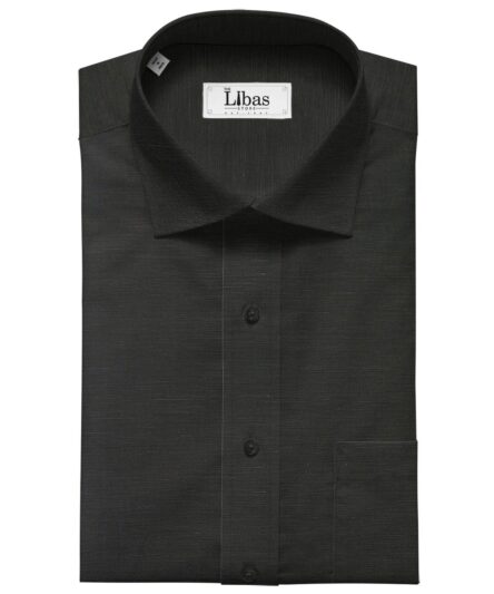 J.Hampstead Men's Cotton Linen Self Design 3.50 Meter Unstitched Shirting Fabric (Black)