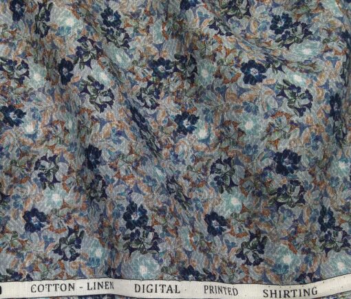 Raymond Men's Linen Cotton Printed 2.25 Meter Unstitched Shirting Fabric (Mutlicolour)