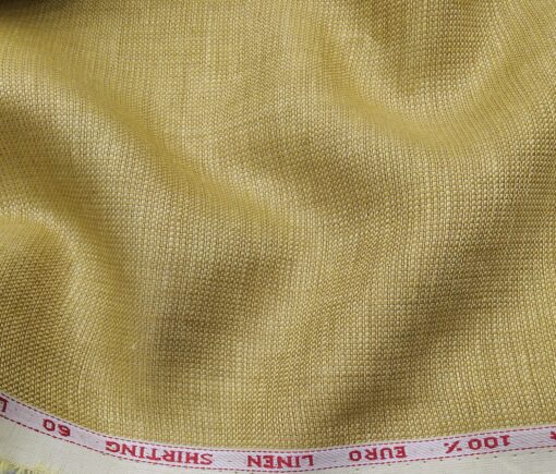 Solino Men's Linen Structured 2.25 Meter Unstitched Shirting Fabric (Gold)