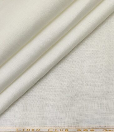 Linen Club Men's Linen 40 LEA Solid Unstitched Shirting Fabric (Milky White)