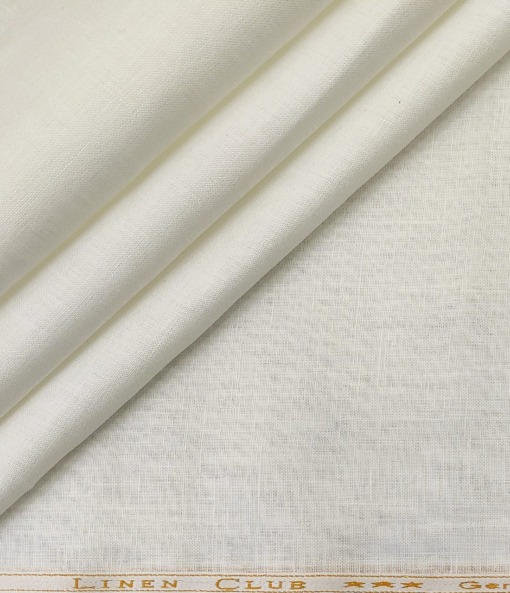 Linen Club Men's Linen 40 LEA Solid Unstitched Shirting Fabric (Milky White)