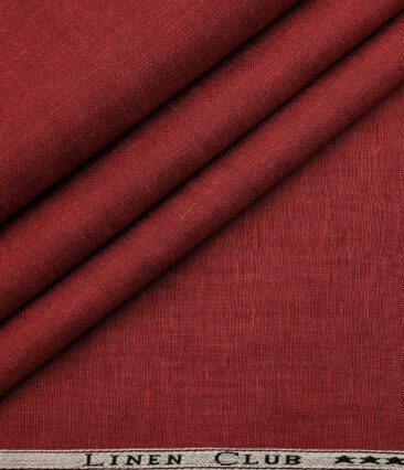Linen Club Men's Linen 50 LEA Self Design Unstitched Shirting Fabric (Berry Red)