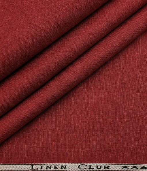 Linen Club Men's Linen 50 LEA Self Design Unstitched Shirting Fabric (Berry Red)