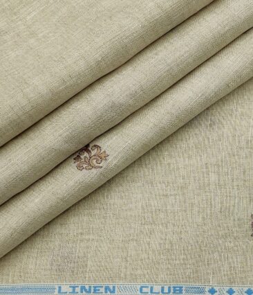 Linen Club Men's Linen 60 LEA Embroidered Unstitched Shirting Fabric (Tan Beige)