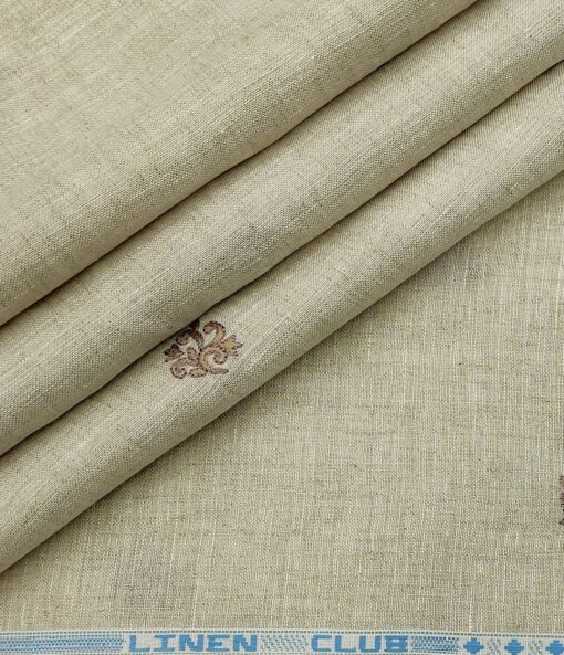 Linen Club Men's Linen 60 LEA Embroidered Unstitched Shirting Fabric (Tan Beige)