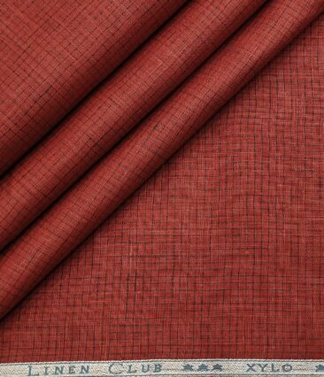 Linen Club Men's Linen 80 LEA Self Micro Checks Unstitched Shirting Fabric (Berry Red)