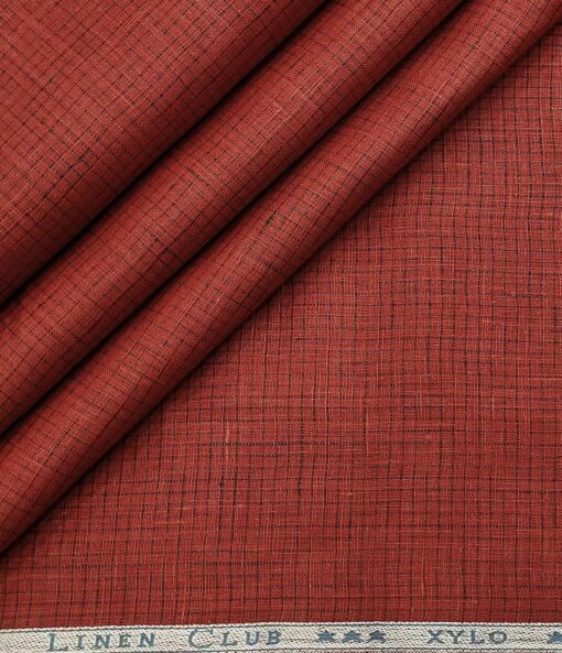 Linen Club Men's Linen 80 LEA Self Micro Checks Unstitched Shirting Fabric (Berry Red)