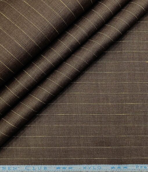Linen Club Men's Linen 80 LEA Striped Unstitched Shirting Fabric (Carob Brown)