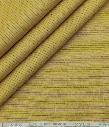 Linen Club Men's Linen 80 LEA Self Striped Unstitched Shirting Fabric (Mustard Yellow)