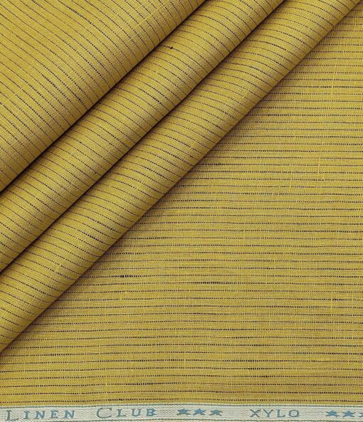 Linen Club Men's Linen 80 LEA Self Striped Unstitched Shirting Fabric (Mustard Yellow)