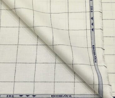 Raymond Men's Linen Checks 3 Meter Unstitched Suiting Fabric (Milky White)