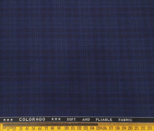 Raymond Men's Poly Viscose Unstitched Self Checks Suiting Fabric (Dark Royal Blue)