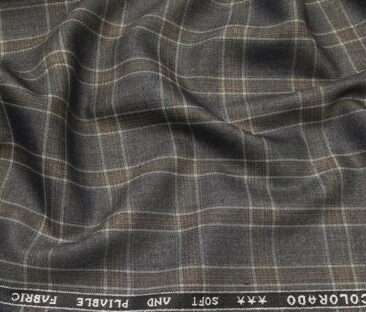 Raymond Men's Poly Viscose Unstitched Brown Checks Suiting Fabric (Purplish Grey)