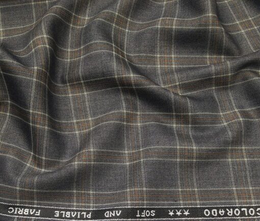 Raymond Men's Poly Viscose Unstitched Brown Checks Suiting Fabric (Purplish Grey)