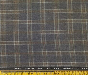 Raymond Men's Poly Viscose Unstitched Brown Checks Suiting Fabric (Purplish Grey)