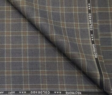 Raymond Men's Poly Viscose Unstitched Brown Checks Suiting Fabric (Purplish Grey)