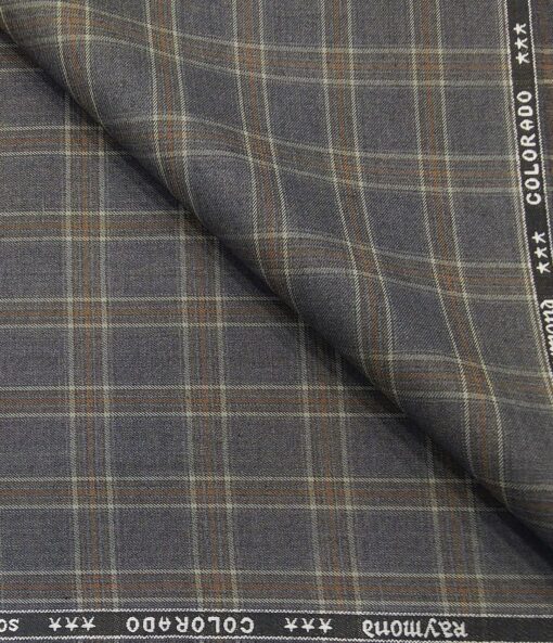 Raymond Men's Poly Viscose Unstitched Brown Checks Suiting Fabric (Purplish Grey)