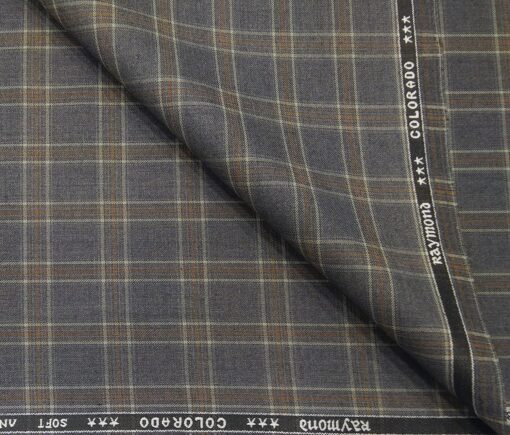 Raymond Men's Poly Viscose Unstitched Brown Checks Suiting Fabric (Purplish Grey)
