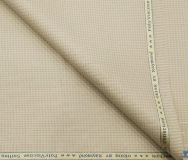 Raymond Men's Poly Viscose Unstitched Micro Checks Suiting Fabric (Beige)