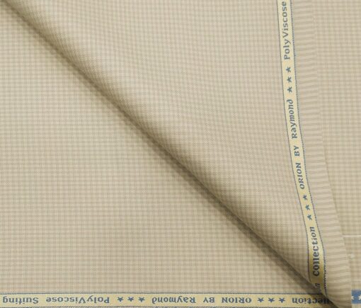 Raymond Men's Poly Viscose Unstitched Micro Checks Suiting Fabric (Beige)