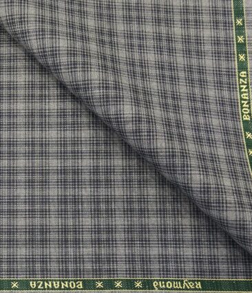 Raymond Men's Poly Viscose Unstitched Checks Suiting Fabric (Grey)