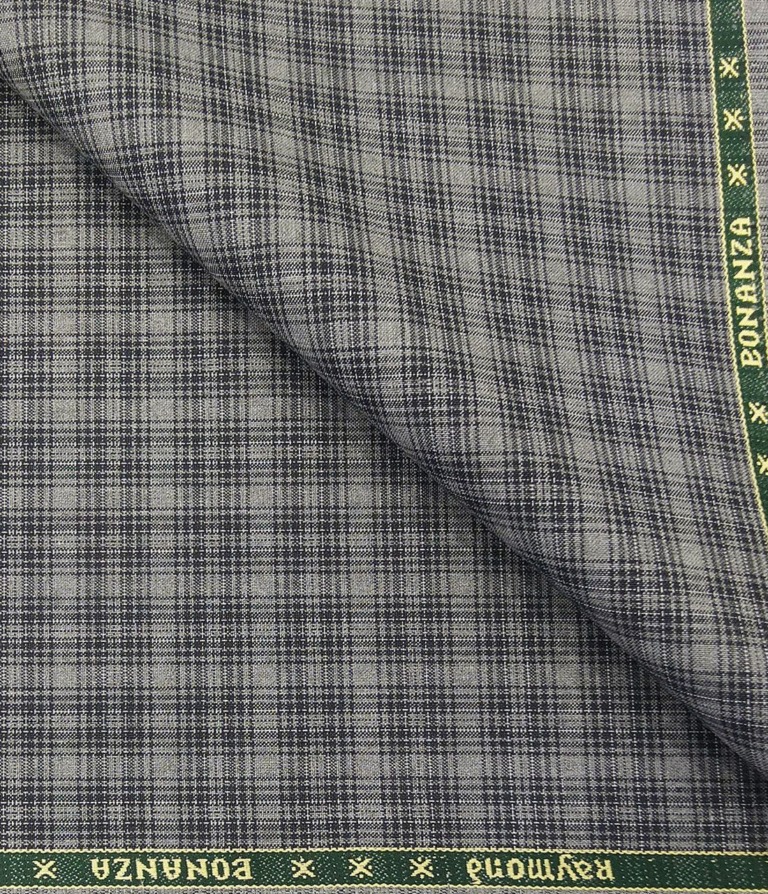 Raymond Men's Poly Viscose Unstitched Checks Suiting Fabric (Grey)