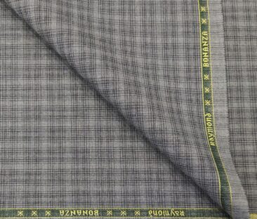 Raymond Men's Poly Viscose Unstitched Checks Suiting Fabric (Grey)