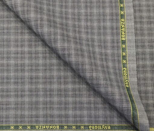 Raymond Men's Poly Viscose Unstitched Checks Suiting Fabric (Grey)