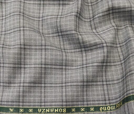 Raymond Men's Poly Viscose Unstitched Checks Suiting Fabric (Light Grey)