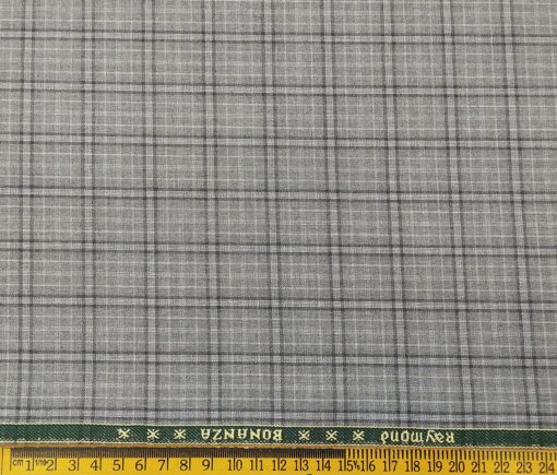 Raymond Men's Poly Viscose Unstitched Checks Suiting Fabric (Light Grey)
