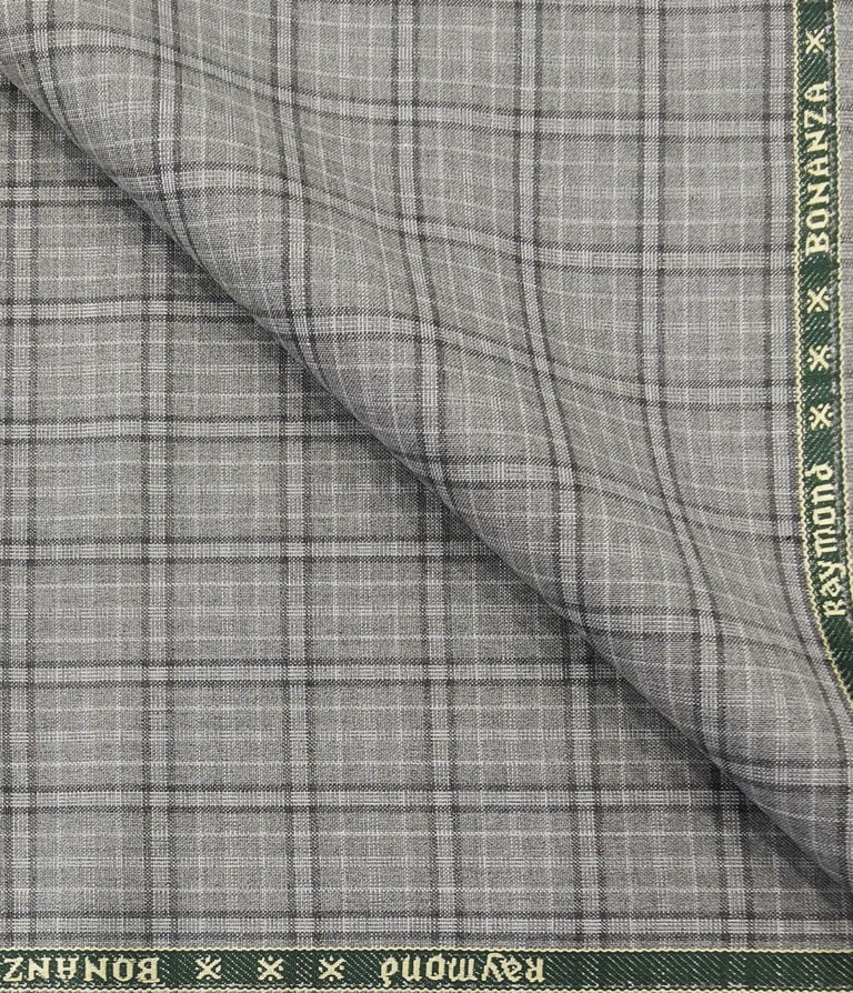 Raymond Men's Poly Viscose Unstitched Checks Suiting Fabric (Light Grey)