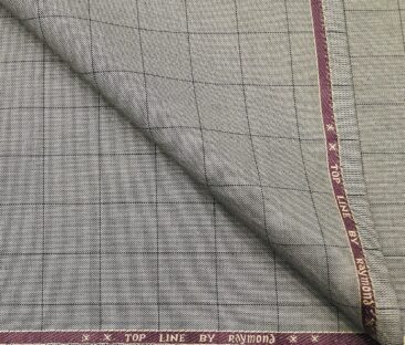 Raymond Men's Poly Viscose Unstitched Structured Cum Black Checks Suiting Fabric (Light Grey)