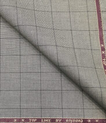 Raymond Men's Poly Viscose Unstitched Structured Cum Black Checks Suiting Fabric (Light Grey)