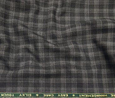 Raymond Men's Poly Viscose Unstitched Checks Techno Stretch Suiting Fabric (Dark Grey)