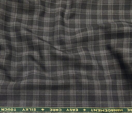 Raymond Men's Poly Viscose Unstitched Checks Techno Stretch Suiting Fabric (Dark Grey)