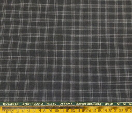 Raymond Men's Poly Viscose Unstitched Checks Techno Stretch Suiting Fabric (Dark Grey)