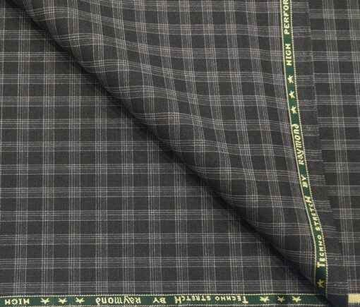 Raymond Men's Poly Viscose Unstitched Checks Techno Stretch Suiting Fabric (Dark Grey)
