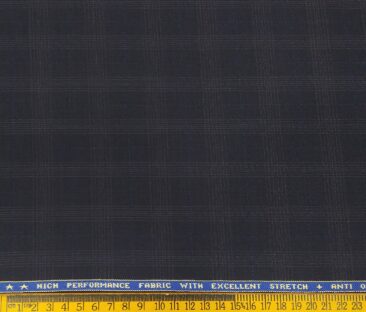 Raymond Men's Poly Viscose Unstitched Self Checks Techno Stretch Suiting Fabric (Dark Blue)