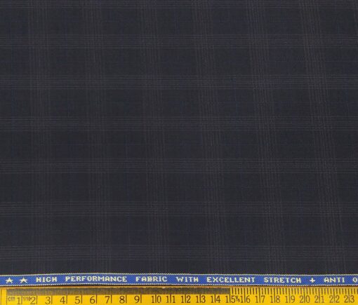 Raymond Men's Poly Viscose Unstitched Self Checks Techno Stretch Suiting Fabric (Dark Blue)