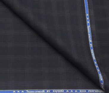 Raymond Men's Poly Viscose Unstitched Self Checks Techno Stretch Suiting Fabric (Dark Blue)